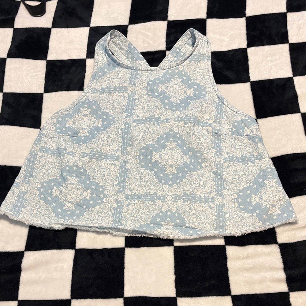 Light Blue Paisley Print Racerback Tank Top